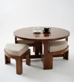 Heritage smart solid sheesham wood coffee table with hidden seating stools - Image 8