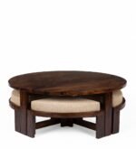 Heritage smart solid sheesham wood coffee table with hidden seating stools - Image 5