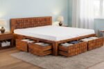 Heritage solid sheesham wood designer king size bed with storage for luxury bedroom