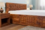 Heritage Solid Sheesham Wood Designer Bed With Storage - Image 4