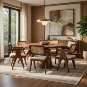 Maharaja CaneCraft Solid Sheesham Wood Round 6 Seater Dining Set for Dining Room