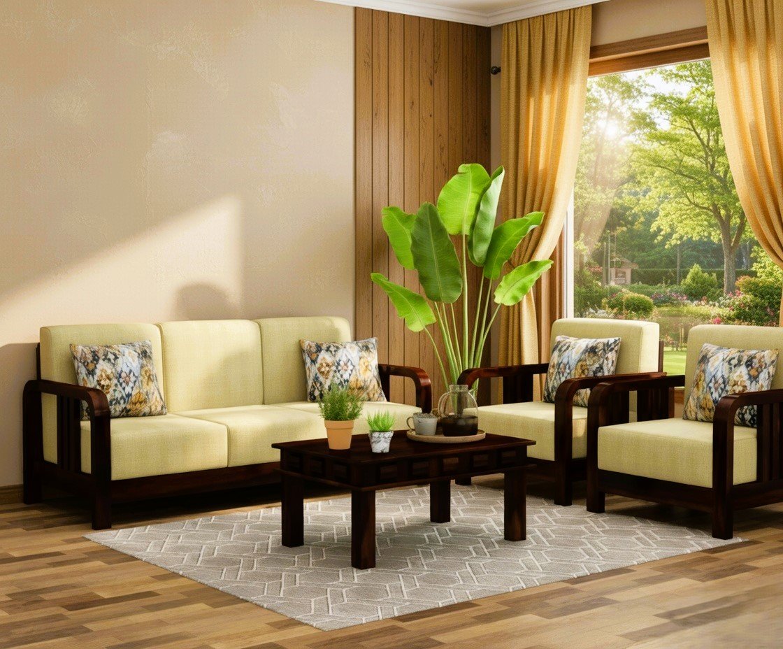 Maharaja Comfort Solid Wood Designer Sofa Set Maharaja comfort solid wood designer sofa set with cushioned upholstery - Sarve Furniture