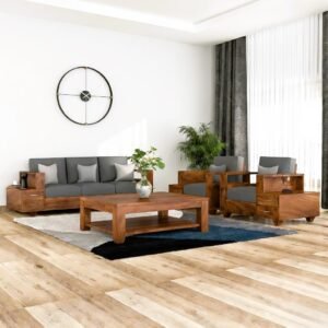 Royal Haven solid sheesham wood designer sofa set with storage armrests for luxury living room