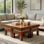 Shahi Smart Solid Sheesham Wood Coffee Table with 4 Hidden Cushioned Stools for Living Room