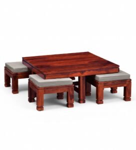 Shahi Smart Solid Sheesham Wood Coffee Table with 4 Hidden Stools - Image 4