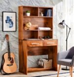 Solid Sheesham Wood Study Desk with Heritage Storage Cabinet for Home Office