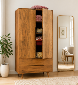 Alderwood Solid Wood Wardrobe with Elegant Panelled Front