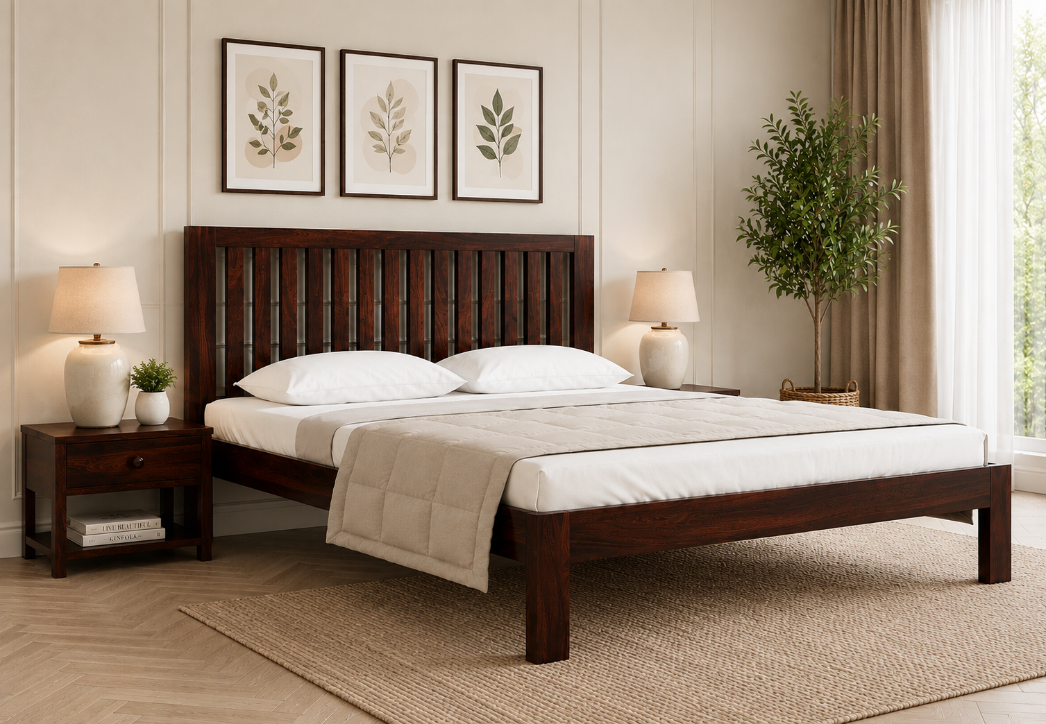 Aldevia Sheesham Wood King Size Bed In Warm Natural Finish (1) Aldevia Sheesham Wood King Size Bed In Warm Natural Finish - Image 1