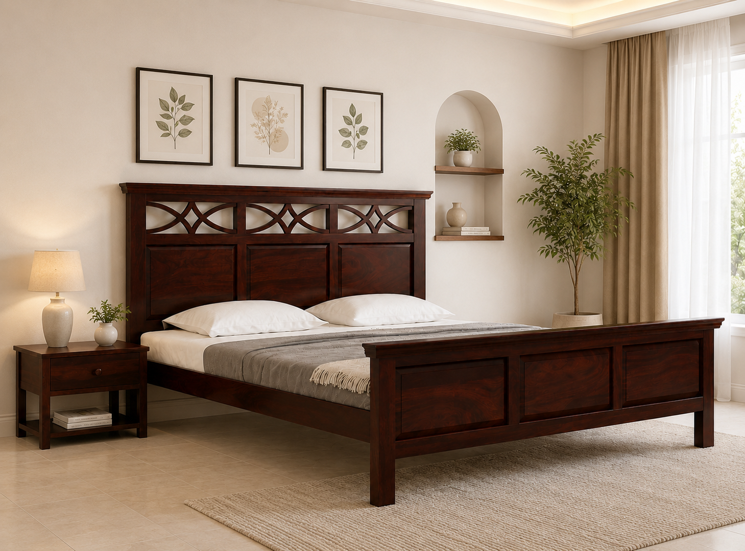 Avrienne Sheesham Wood King Size Bed In Provincial Finish (1) Avrienne Sheesham Wood King Size Bed In Provincial Finish - Image 1