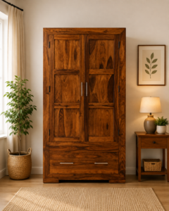 Brayden Solid Wood Wardrobe with Elegant Wooden Detailing