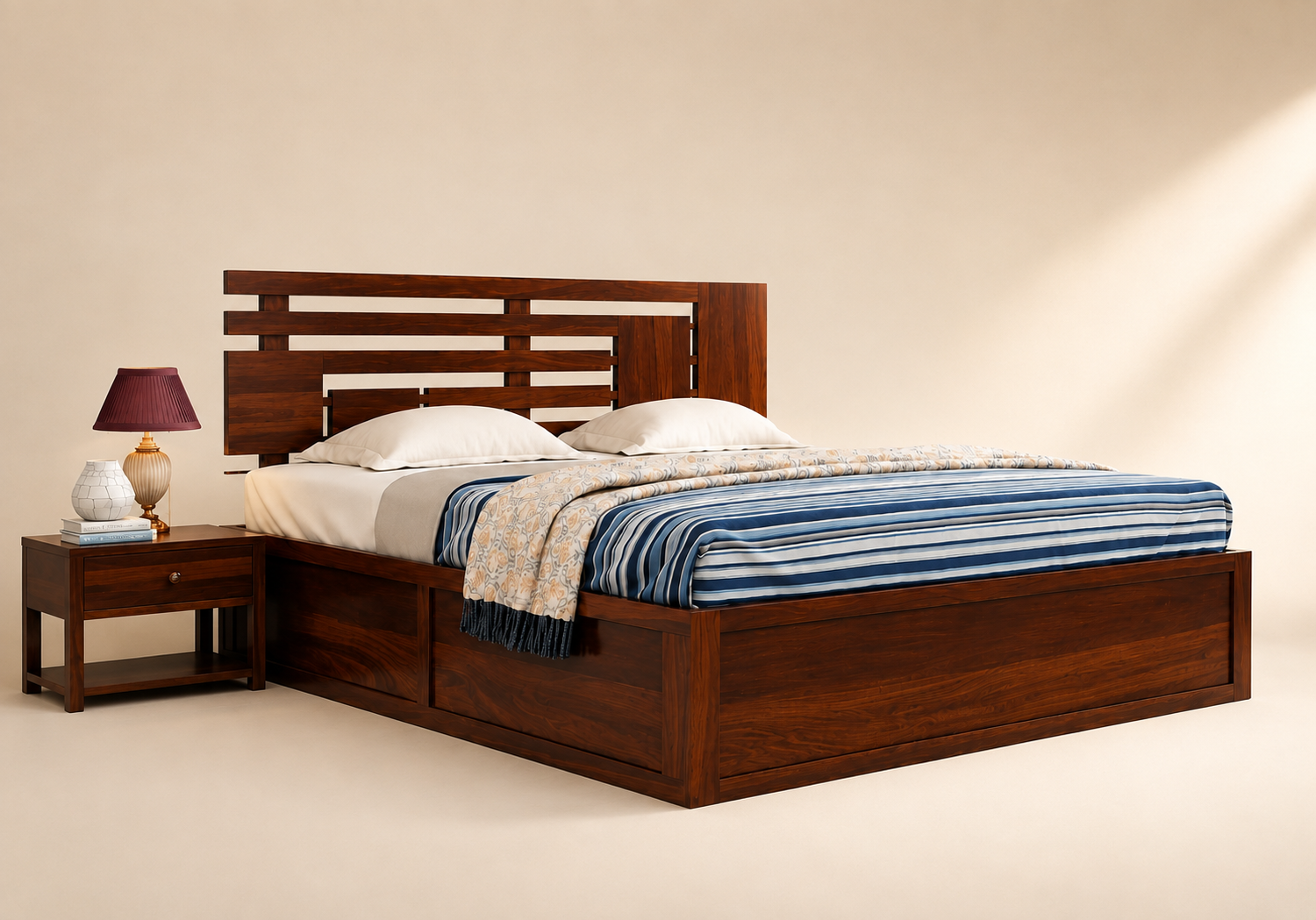Caldrin Solid Wood King Size Bed With Ample Storage (1) Caldrin Solid Wood King Size Bed With Ample Storage - Image 1