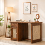 Cavellon Solid Wood Writing Table With Refined Natural Finish