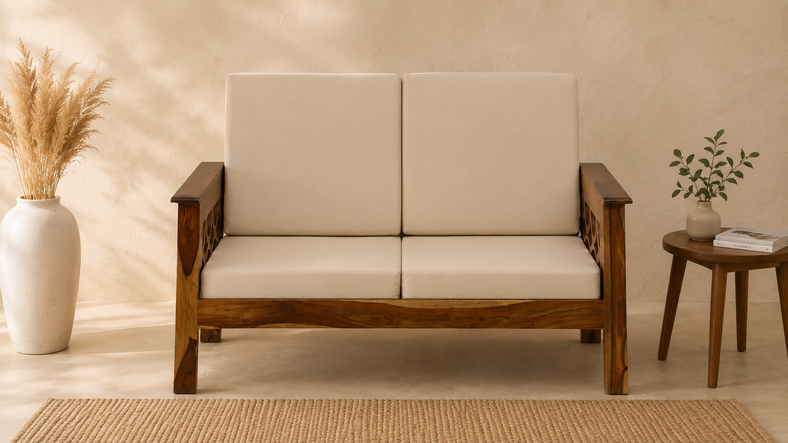 Elarvo Solid Wood Lounge Sofa with Comfortable Fabric Cushions (1) Elarvo Solid Wood Lounge Sofa with Comfortable Fabric Cushions - Image 1