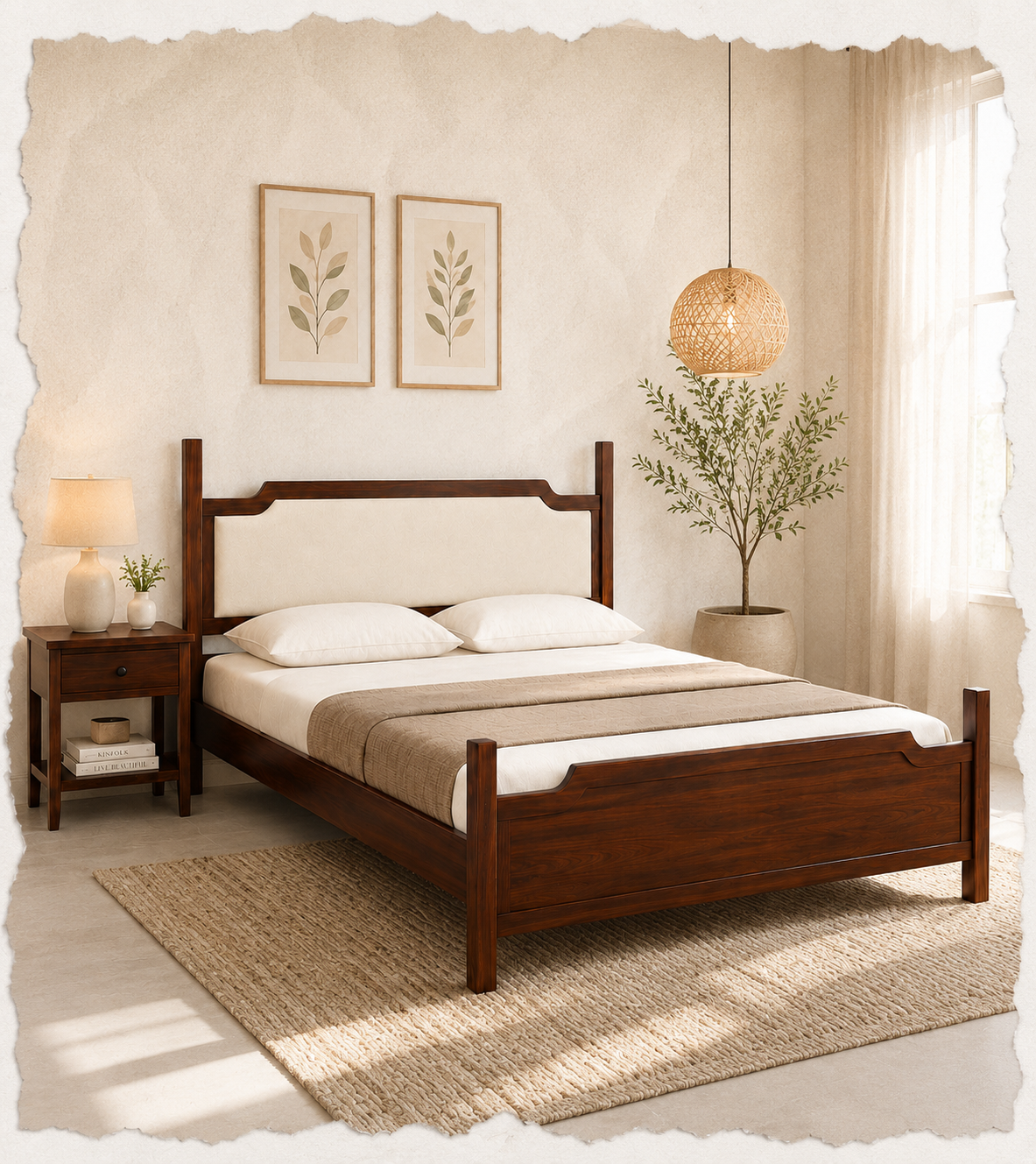 Elviora Sheesham Wood Queen Size Bed In Natural Teak Finish (1) Elviora Sheesham Wood Queen Size Bed In Natural Teak Finish - Image 1