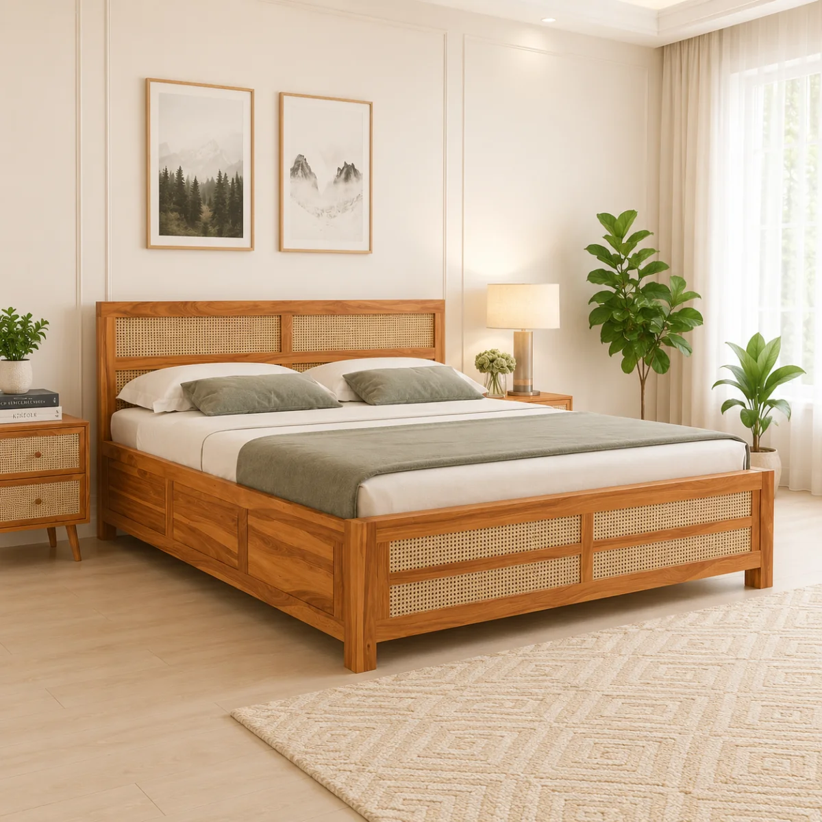 Modern Sheesham Wood Storage Bed (1) Modern Sheesham Wood Storage Bed - Image 1