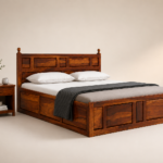 Orlavia Sheesham Wood Queen Size Bed With Hydraulic Storage