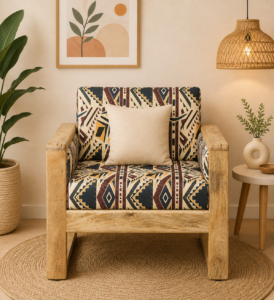 Rovian Solid Wood Lounge Chair with Premium Cushioned Backrest