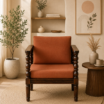 Roviera Solid Wood 1 Seater Sofa with Elegant Fabric Upholstered Backrest