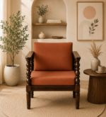 Roviera Solid Wood 1 Seater Sofa with Elegant Fabric Upholstered Backrest