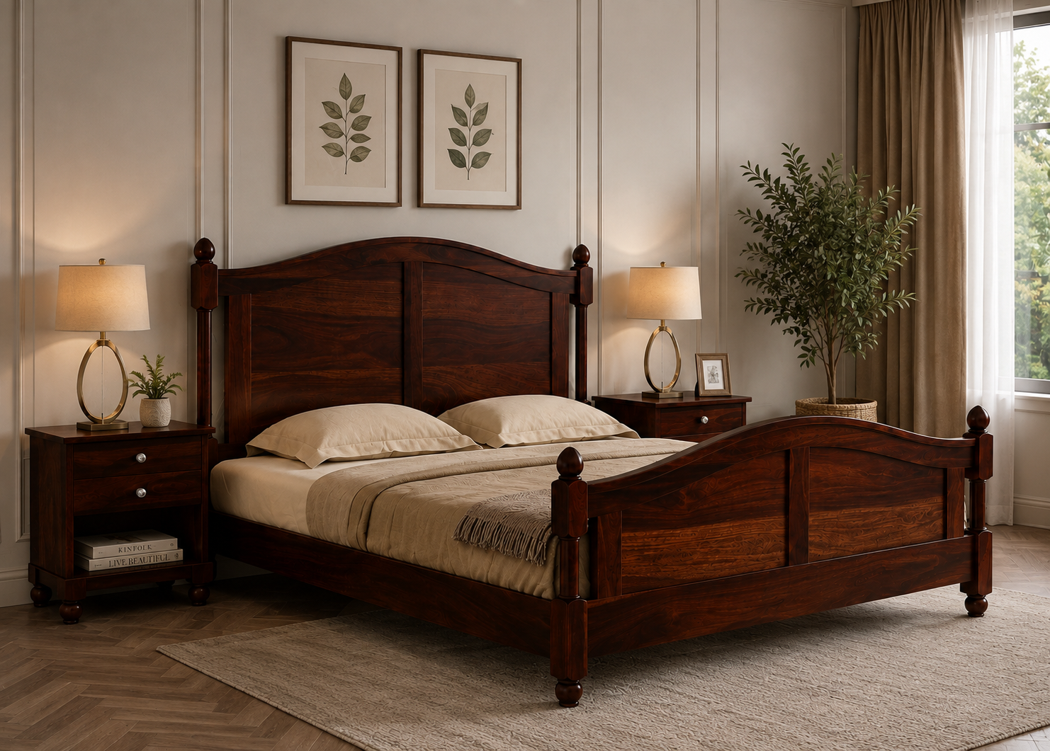 Varello Solid Wood Queen Size Bed With Refined Wooden Details (1) Varello Solid Wood Queen Size Bed With Refined Wooden Details - Image 1