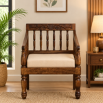 Vaylen Solid Sheesham Wood Accent Sofa in Rustic Teak Finish