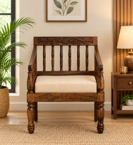 Vaylen Solid Sheesham Wood Accent Sofa in Rustic Teak Finish