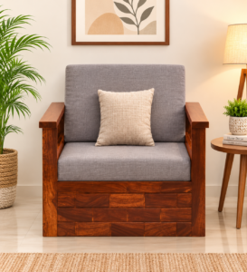 Velric Solid Wood 1 Seater Sofa with Contemporary Upholstered Design