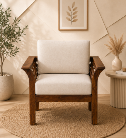 Zaviro Sheesham Wood 1 Seater Sofa in Rich Teak Finish