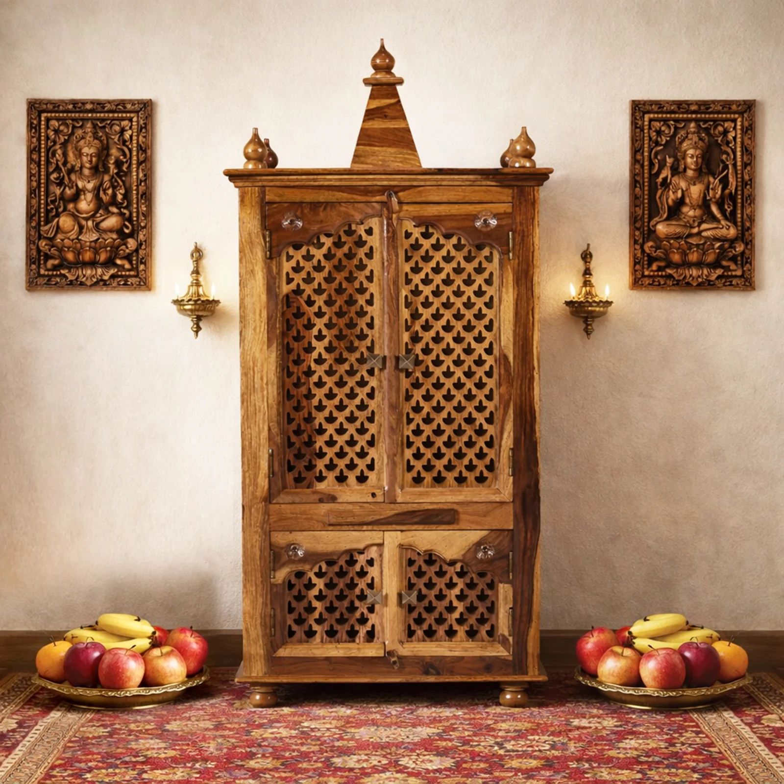 Aaradhya Solid Sheesham Wood Traditional Home Temple with Drawer Storage Aaradhya Solid Sheesham Wood Traditional Home Temple with Drawer Storage - Image 1