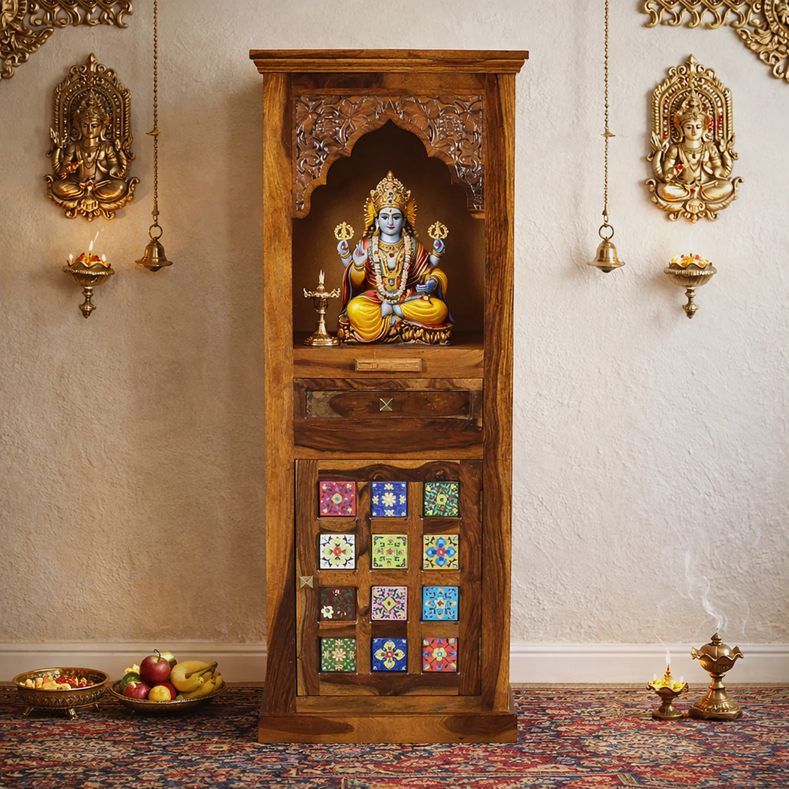 Aaravya Solid Sheesham Wood Designer Wooden Pooja Mandir for Home (6) Aaravya Solid Sheesham Wood Designer Wooden Pooja Mandir for Home - Image 1