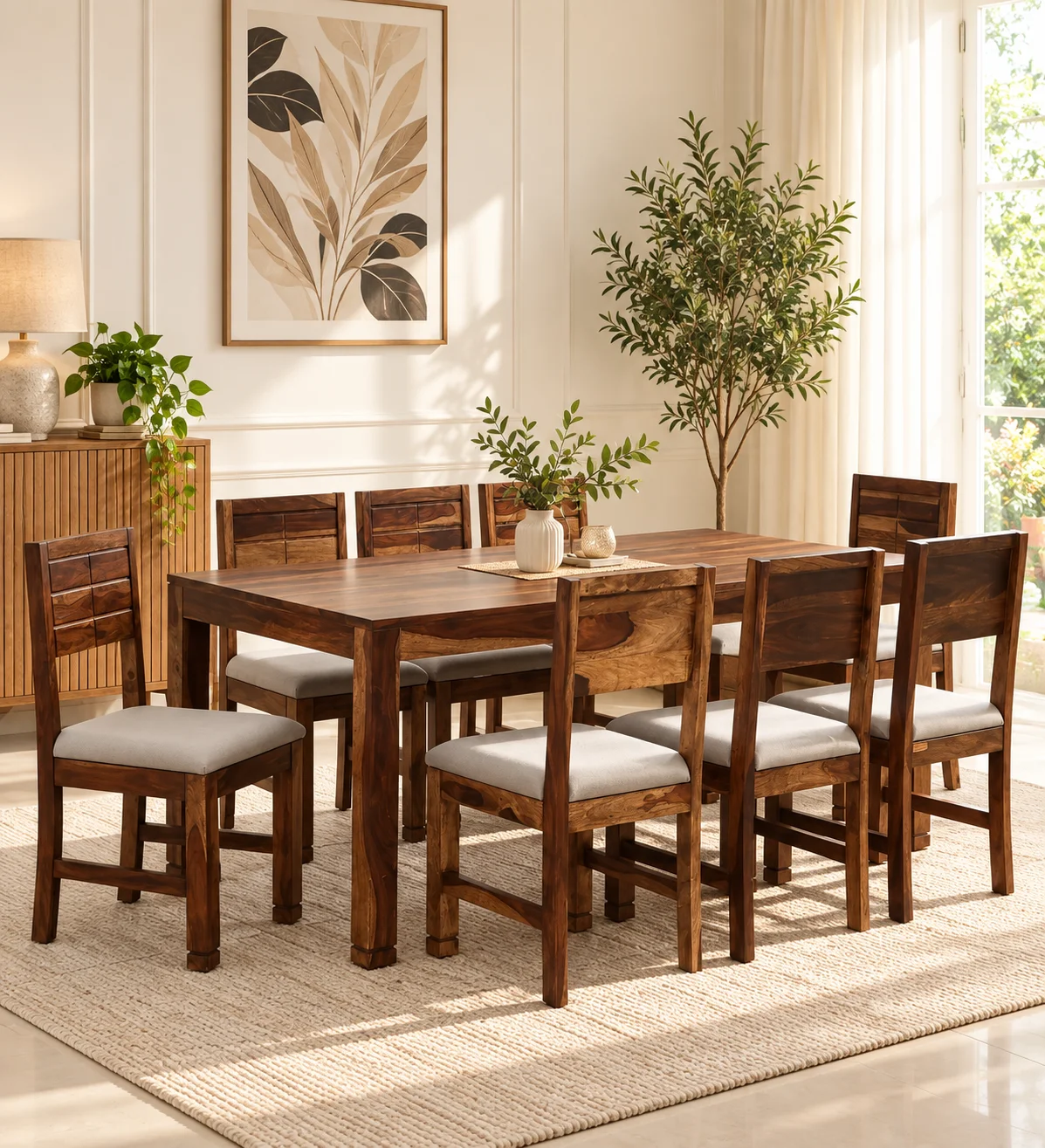 Aarika Solid Sheesham Wood 8 Seater Dining Table Set (1) Aarika Solid Sheesham Wood 8 Seater Dining Table Set - Image 1