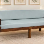 Aetna Solid Wood 3 Seater Sofa in Natural Finish with Cushions