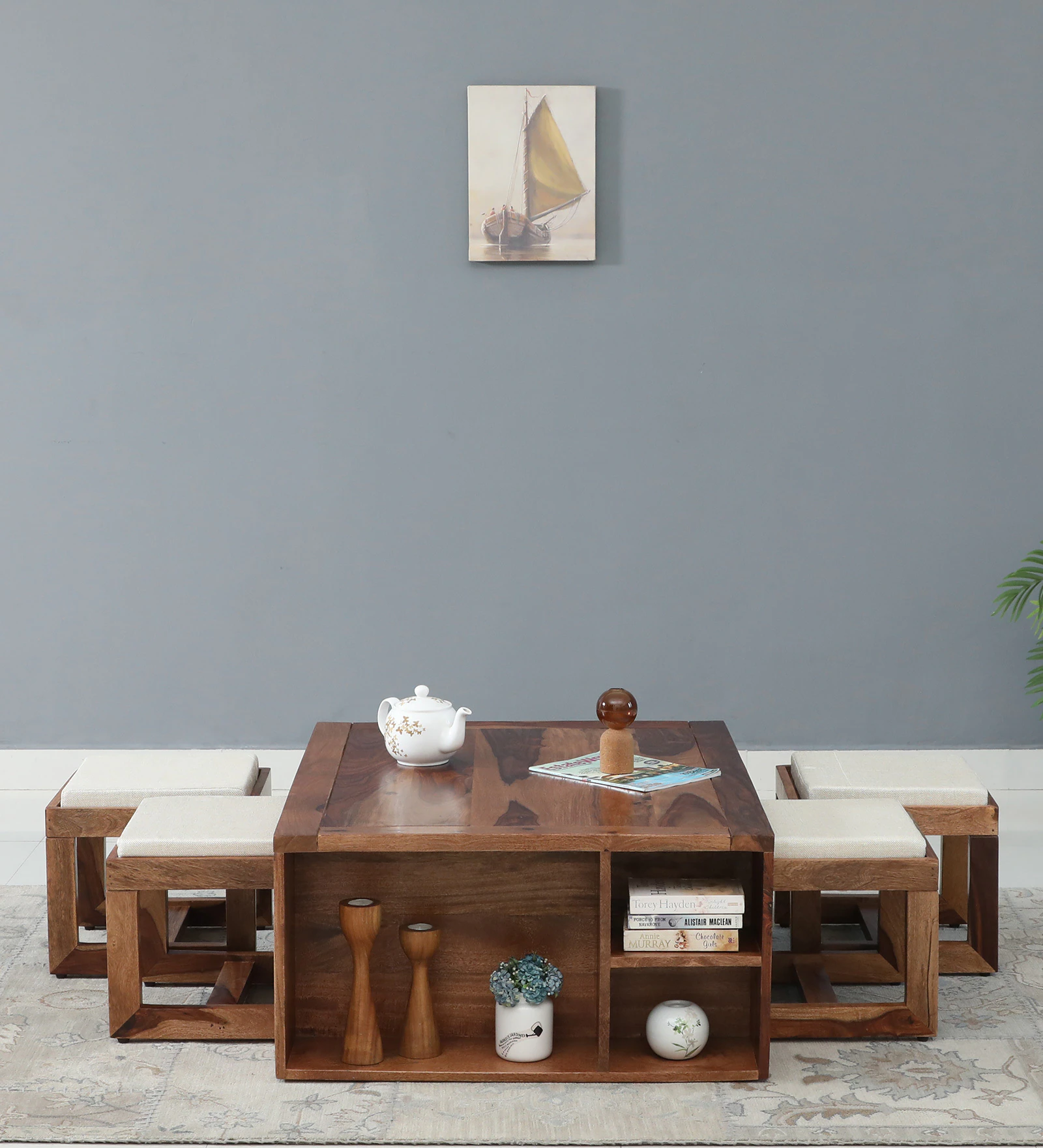 Arden Solid Sheesham Wood Contemporary Nesting Table Set (4) Arden Solid Sheesham Wood Contemporary Nesting Table Set - Image 1