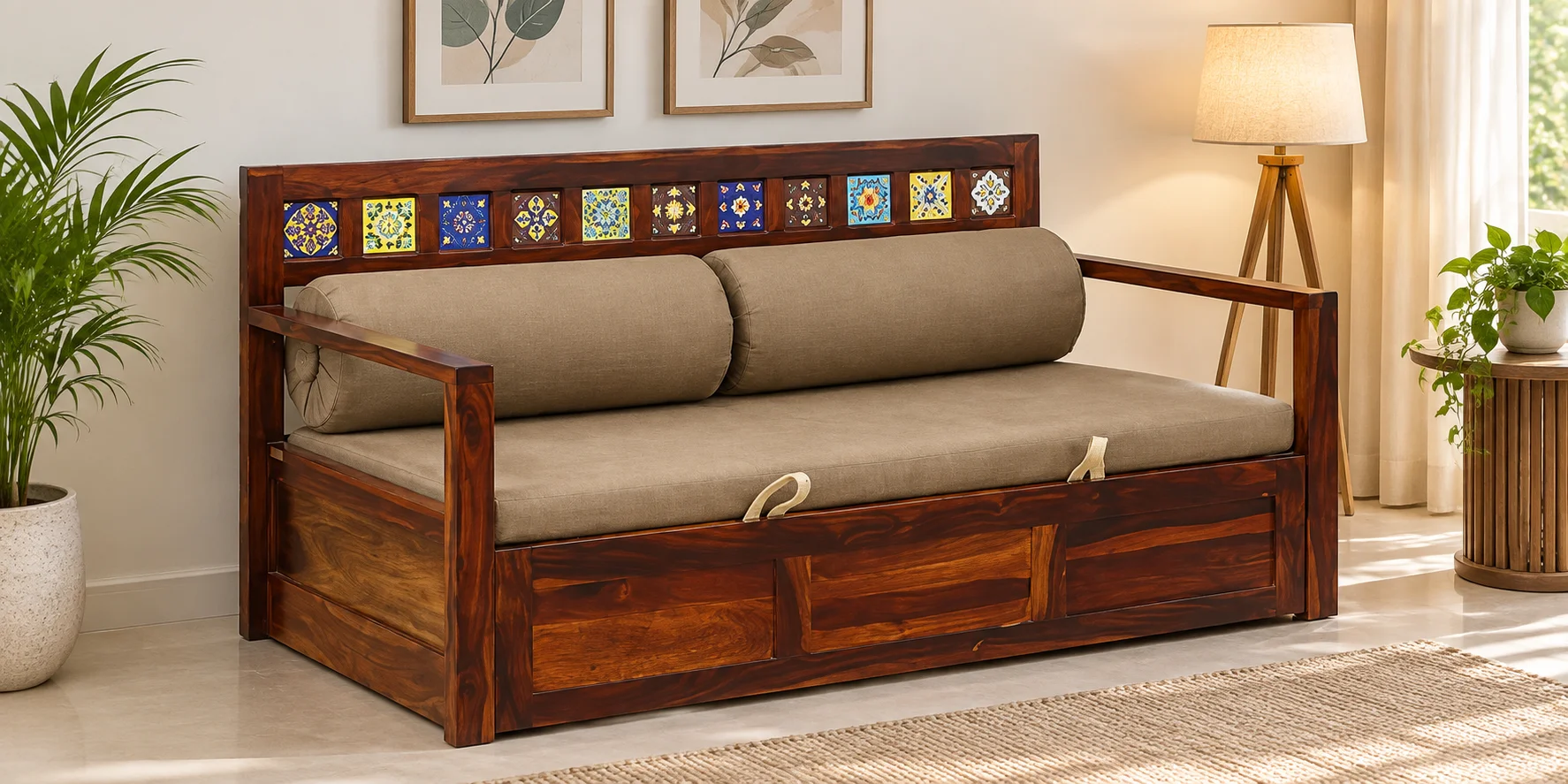Arnav Solid Sheesham Wood Elegant Wooden Sofa Cum Bed for Modern Home (1) Arnav Solid Sheesham Wood Elegant Wooden Sofa Cum Bed for Modern Home - Image 1