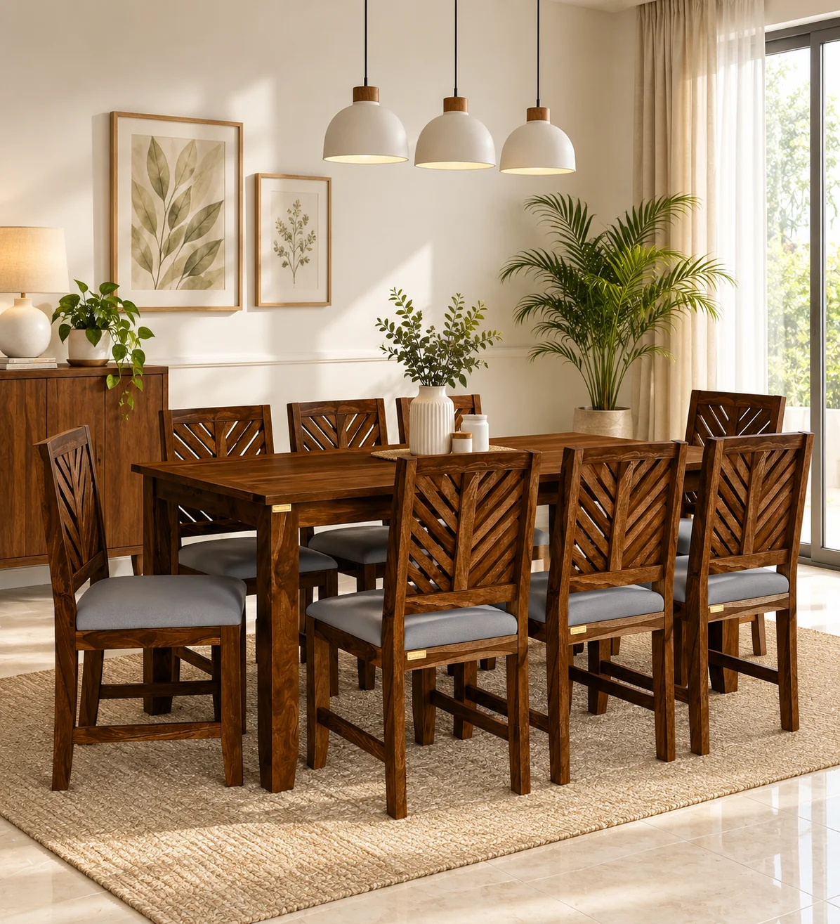 Aviraj Solid Sheesham Wood Classic 8 Seater Dining Table Set (1) Aviraj Solid Sheesham Wood Classic 8 Seater Dining Table Set - Image 1
