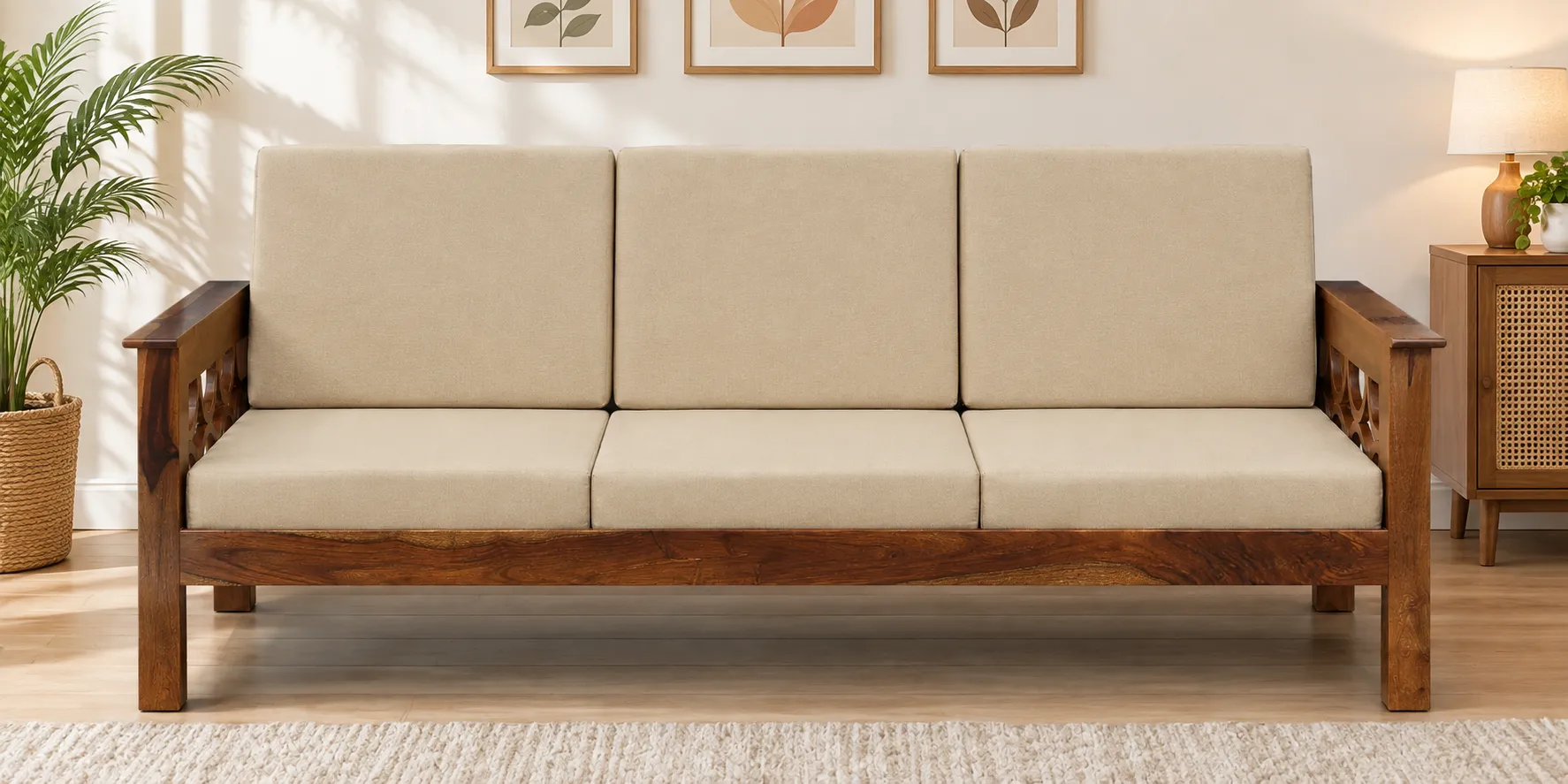 Cedar Premium Handcrafted Solid Sheesham Wood 3 Seater Sofa (6) Cedar Premium Handcrafted Solid Sheesham Wood 3 Seater Sofa - Image 1