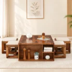 Cedar Solid Sheesham Wood Natural Finish Nesting Table Set