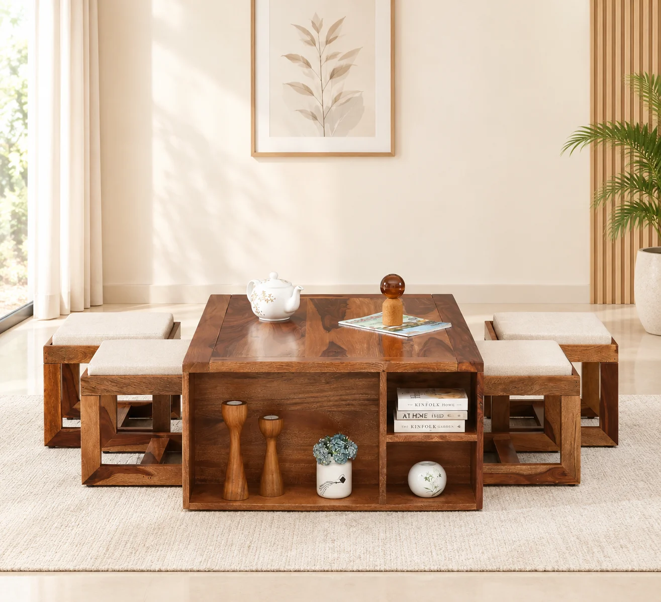 Cedar Solid Sheesham Wood Natural Finish Nesting Table Set (1) Cedar Solid Sheesham Wood Natural Finish Nesting Table Set - Image 1