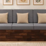 Classic Natural Wood 3 Seater Sofa with Wide Seating and Wooden Trim