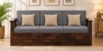 Classic Natural Wood 3 Seater Sofa with Wide Seating and Wooden Trim