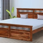 Classic Solid Wood Bed with Simple Headboard for Bedroom