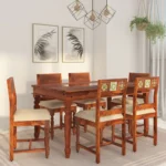 Contemporary Solid Wood 6 Seater Dining Table Set with Chairs