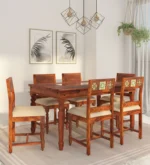 Contemporary Solid Wood 6 Seater Dining Table Set with Chairs