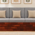 Devika Natural Finish 3 Seater Wooden Sofa with Elegant Carved Detailing