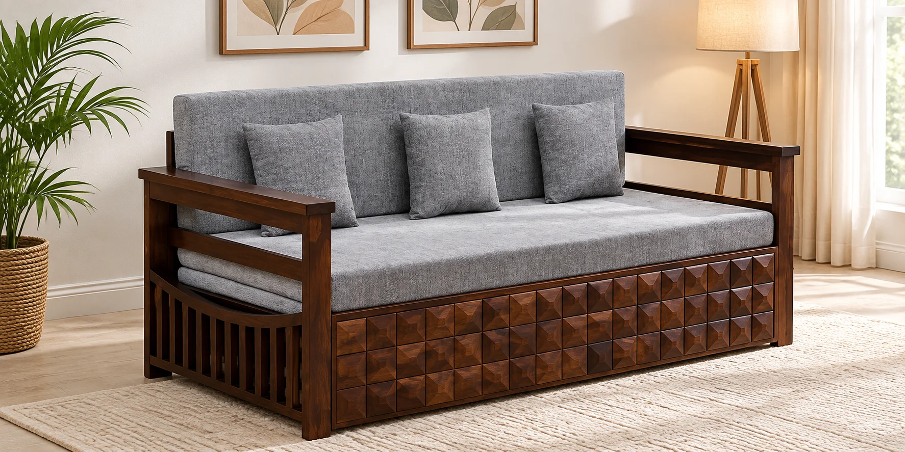 Dhruv Solid Sheesham Wood Modern Living Room Sofa Cum Bed with Convertible Design (1) Dhruv Solid Sheesham Wood Modern Living Room Sofa Cum Bed with Convertible Design - Image 1