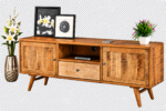 Elegant Wooden TV Unit with Storage Cabinet and Shelves