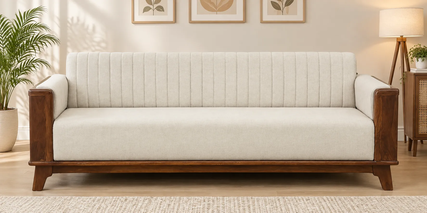 Haven Elegant Solid Sheesham Wood Designer 3 Seater Sofa (3) Haven Elegant Solid Sheesham Wood Designer 3 Seater Sofa - Image 1