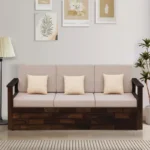 Ishaan Solid Sheesham Wood Sofa Cum Bed with Comfortable Bolster Cushions