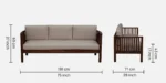 Kanha Natural Finish Wooden 3 Seater Sofa with Comfortable Armrest - Image 3