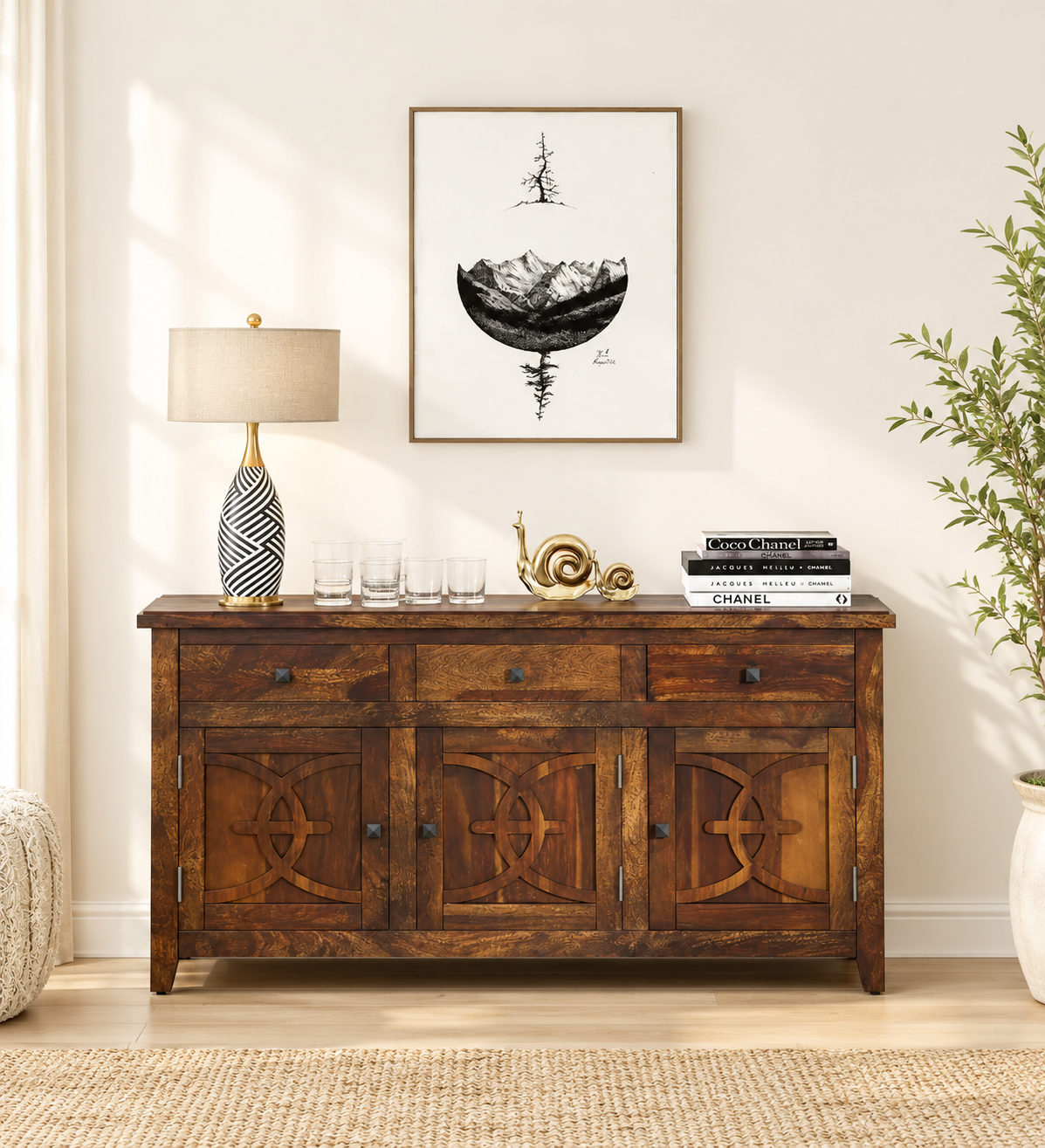 Kavya Solid Sheesham Wood Contemporary Premium Designer Sideboard Cabinet (1) Kavya Solid Sheesham Wood Contemporary Premium Designer Sideboard Cabinet - Image 1